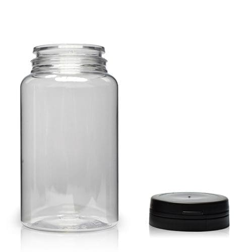 150ml Clear Plastic Pill Jar With SnapHinged Cap Ampulla Packaging