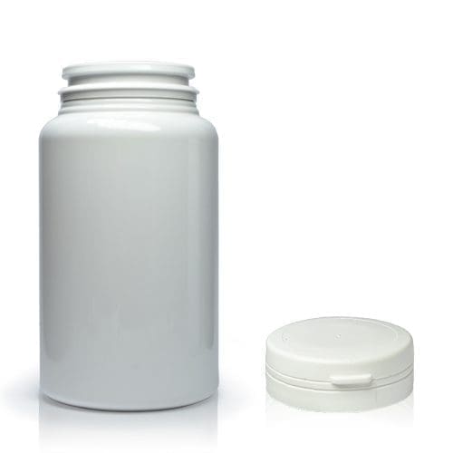 150ml White Plastic Pill Jar With Cap Ampulla Ltd 0161 367 1414