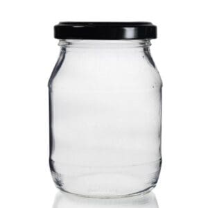190ml E Clear Glass Jar w black lid