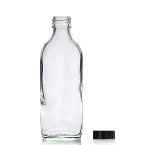 200ml Clear Flask Bottles w Black Cap