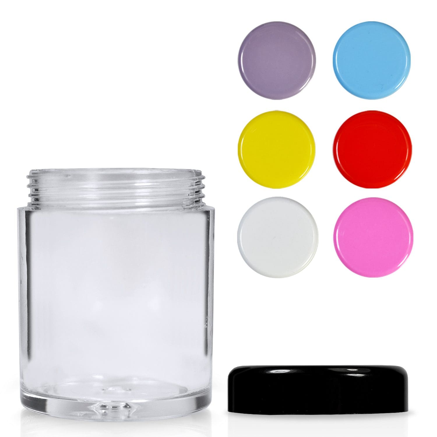 Clear plastic jars with screw lids