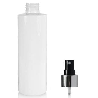 250ml White PET Plastic Bottle & Black/Silver Atomiser Spray