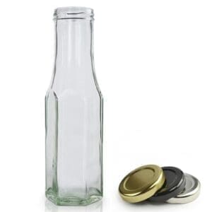 250ml Hexagonal Glass Sauce Bottle & Lid