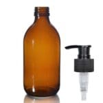 300ml Amber Glass Syrup Bottle & Standard Lotion Pump