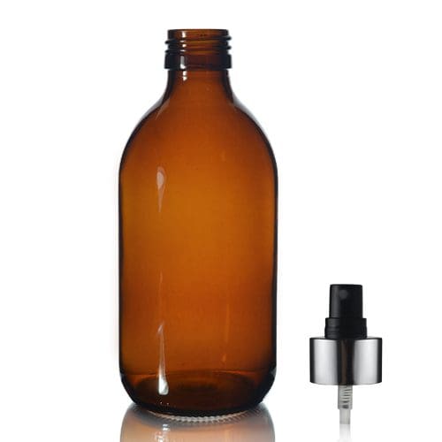 300ml Amber Glass Sirop Bottle w Black and Silver Atomiser