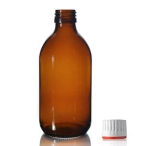 300ml Amber Glass Sirop Bottle w Red Band Cap