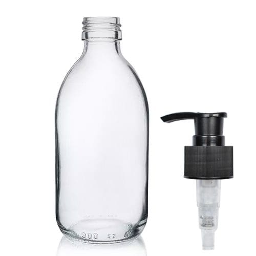 300ml Clear Glass Medicine Bottle With Lotion Pump Ampulla
