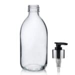 300ml Clear Glass Sirop Bottle w Black and Silver Lotion Pump