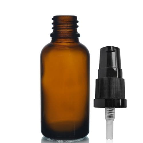30ml Amber Glass Dropper Bottle w Black Lotion Pump