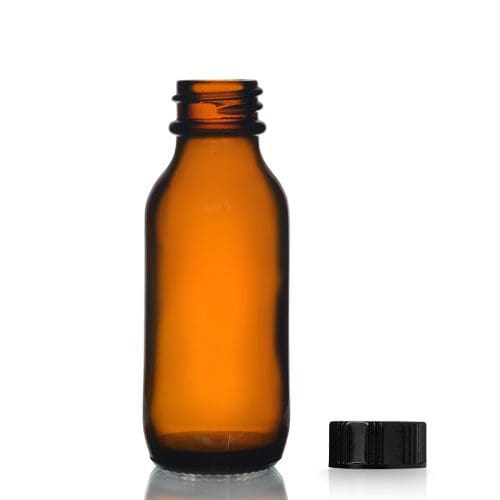 30ml Amber Glass Winchester Bottle w Black Cap
