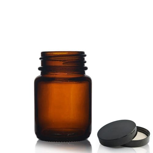 30ml amber glass pill jar with lid