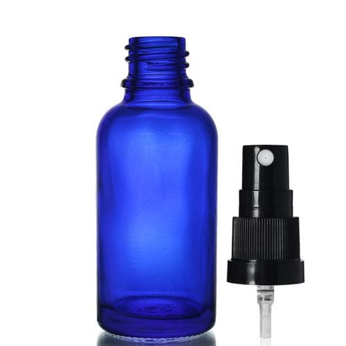 30ml Blue Glass Dropper Bottle w Black Atomiser Spray