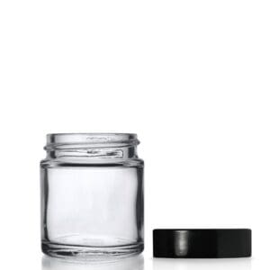 30ml Clear Glass Ointment Jar w Black Cap