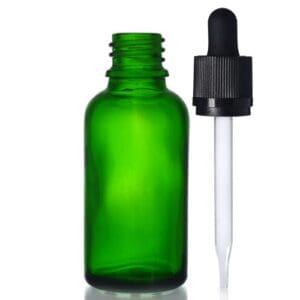30ml Green Glass Dropper Bottle w Straight Tip Pipette