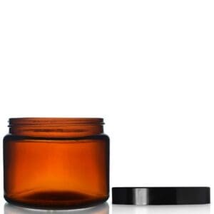 500ml Amber Glass Ointment Jar w Black Cap