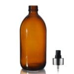 500ml Amber Glass Sirop Bottle w Black and Silver Atomiser