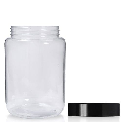500ml PVC Clear Screw Top Jar & Black Lid Ampulla Ltd