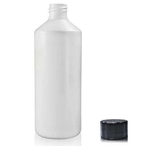 500ml White HDPE Plastic Round Bottle w bsc