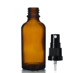 50ml Amber Glass Dropper Bottle w Black Atomiser Spray
