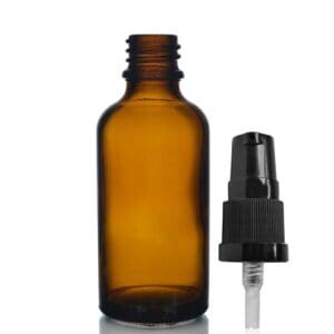 50ml Amber Glass Dropper Bottle w Black Lotion Pump