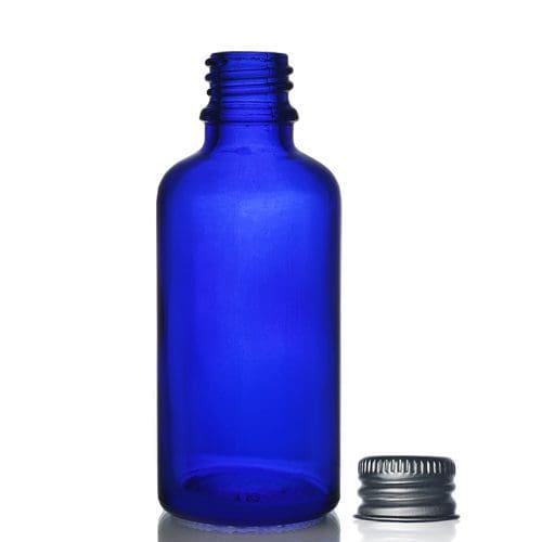 50ml Blue Glass Dropper Bottle & Metal Cap Ampulla Packaging
