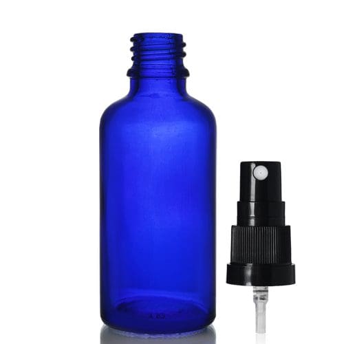 50ml Blue Glass Dropper Bottle w Black Atomiser Spray