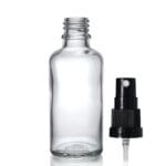 50ml Clear Glass Dropper Bottle w Black Atomiser Spray