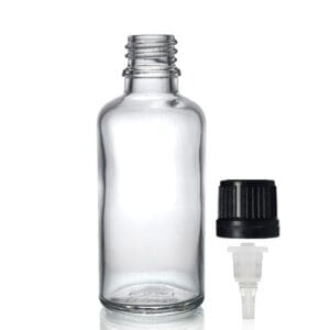 50ml Clear Glass Dropper Bottle w Black Dropper Cap