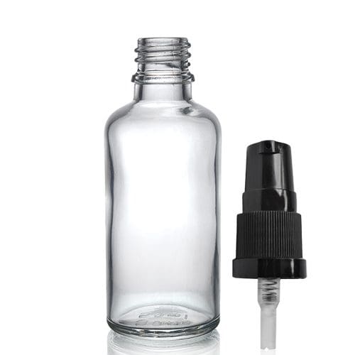 50ml Clear Glass Dropper Bottle w Black Lotion Pump