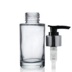 50ml Glass Simplicity Bottle w Black and Silver Lotion Pump