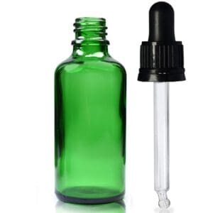 50ml Green Glass Dropper Bottle & Tamper Evident Pipette