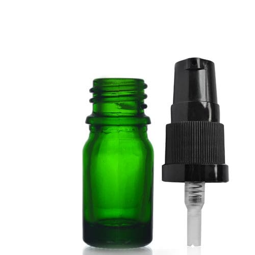 5ml Green Glass Dropper Bottle w Black Lotion Pump