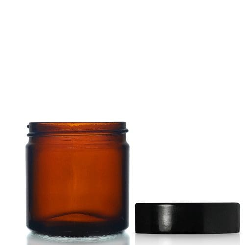60ml Amber Glass Ointment Jar w Black Cap