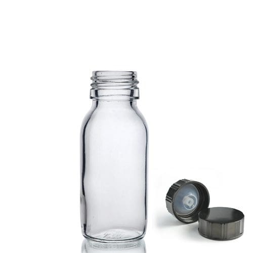 60ml Clear Glass Sirop Bottle w Black Urea Cap
