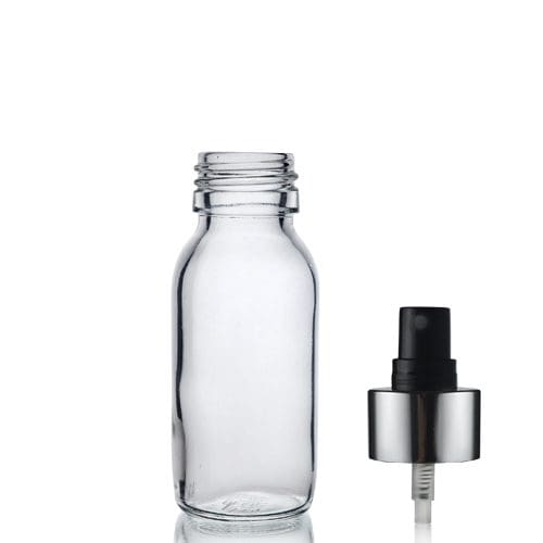 60ml Clear Glass Sirop Bottle w Black and Silver Atomiser