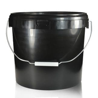 16 Litre Black Plastic Bucket With Metal Handle And T/E Lid