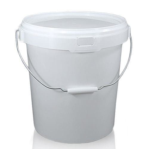 20.5 Litre White Plastic Bucket With Metal Handle And T/E Lid