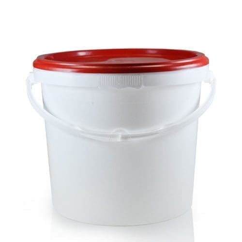 5 Litre White Plastic Bucket With Handle and Red Lid