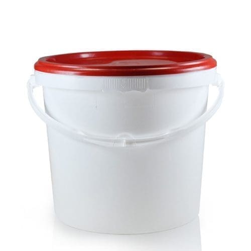 5 Litre Bucket With Red Lid White Plastic Buckets Ampulla Packaging