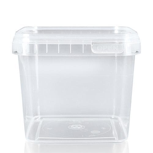 1000ml Clear Square Plastic Food Pot With Tamper Evident Lid