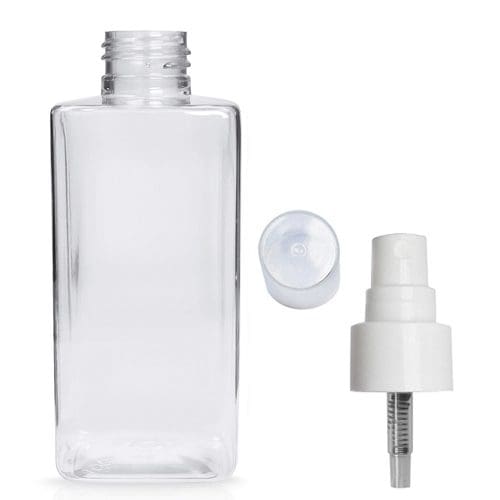 200ml Short Clear PET/PCR Square Bottle 24mm Atomiser Spray