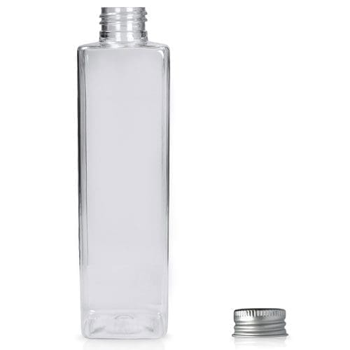 250ml Tall Square Plastic Bottle with metal cap