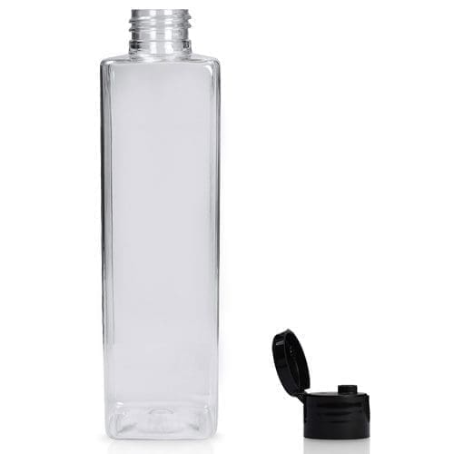 250ml Tall Square Plastic Bottle with flip-top cap