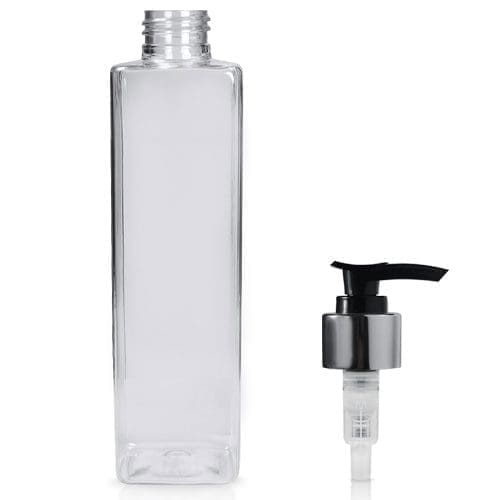 250ml Tall Square Plastic Lotion Bottle - Ampulla Ltd