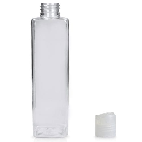 250ml Tall Square Plastic Bottle with disc-top cap
