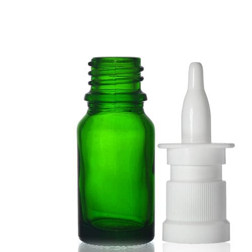 10ml Green Glass Dropper Bottle w White Nasal Spray