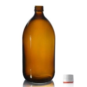 1000ml Amber Glass Sirop Bottle w Red Band Cap