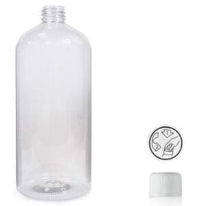1000ml Clear Boston Bottle & Child Resistant Cap