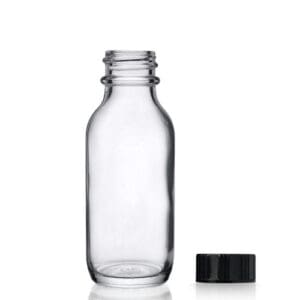 30ml Clear Glass Winchester Bottle w Black Cap