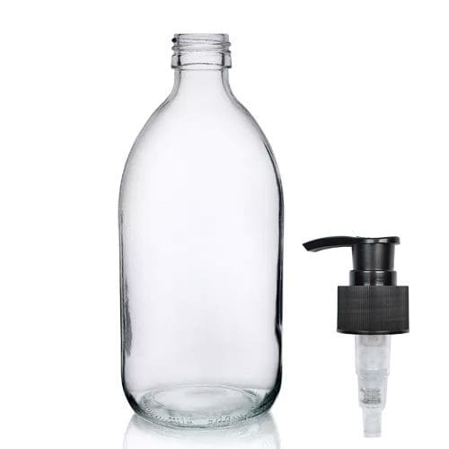500ml Clear Glass Syrup Bottle & Lotion Pump Ampulla LTD